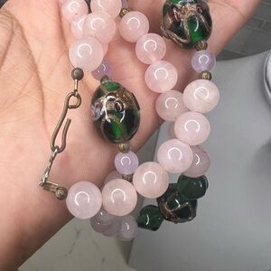 Elegant vintage 1980s glass & rose quartz Pink Beaded Necklace
